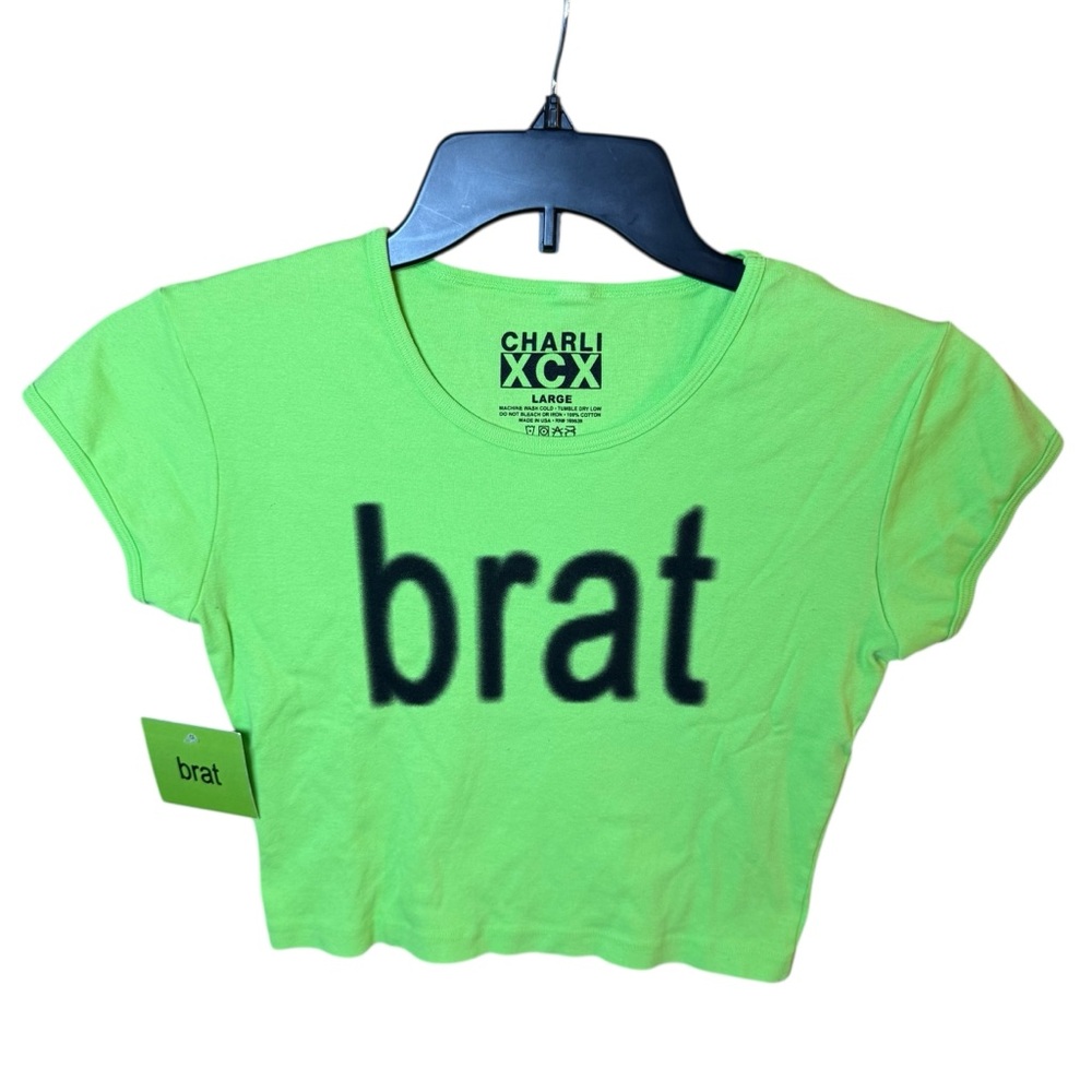 Charli XCX Official 'Brat' Lime Green Crop Baby Tee Size Large Women’s Junior’s